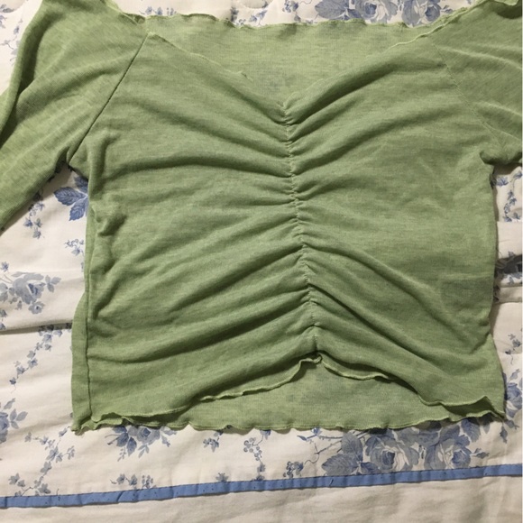 Dazy XL soft sheer cropped rouched long sleeve top - Picture 2 of 3